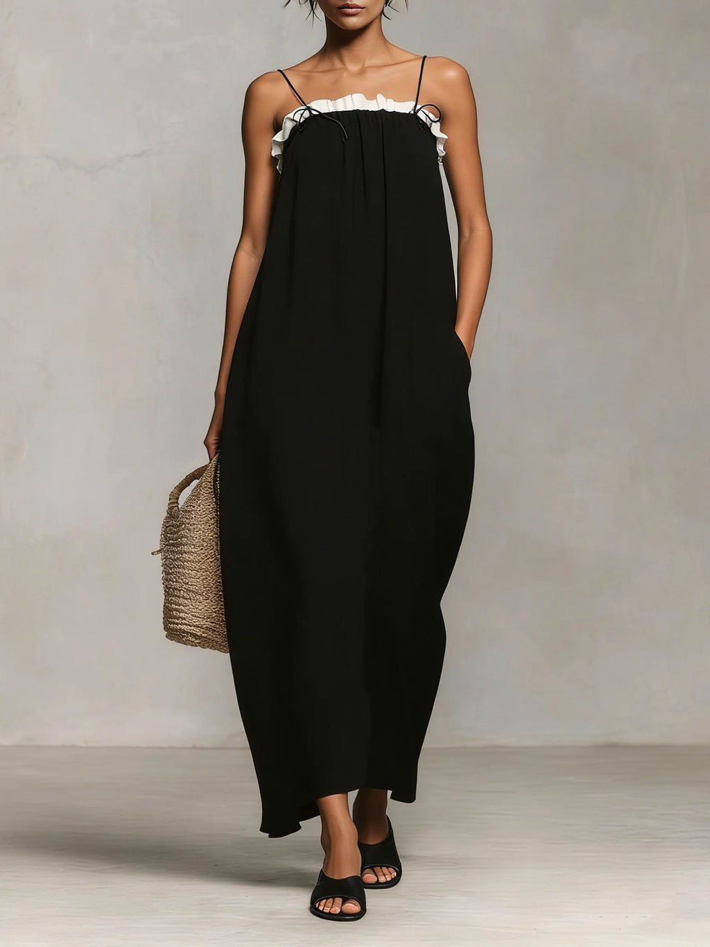 Mirelle™ | Maxi-Kleid mit Farbblöcken und Spaghettiträgern