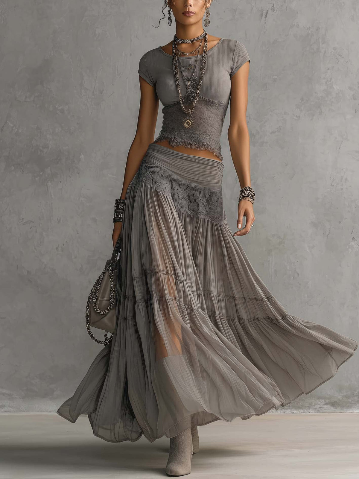 Rosalia | Elegante Ensemble Maxi en Dentelle à Deux Pièces