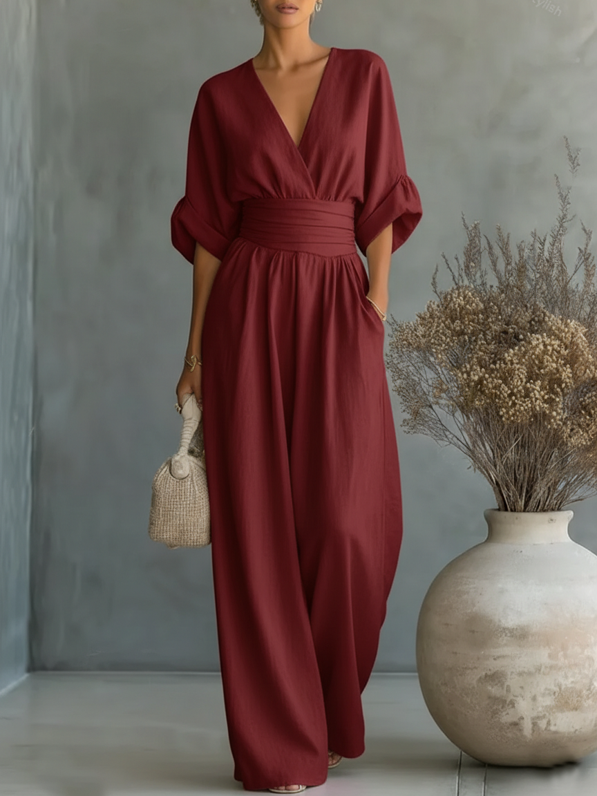 Eleganter V-Ausschnitt Hochtaillierter Overall