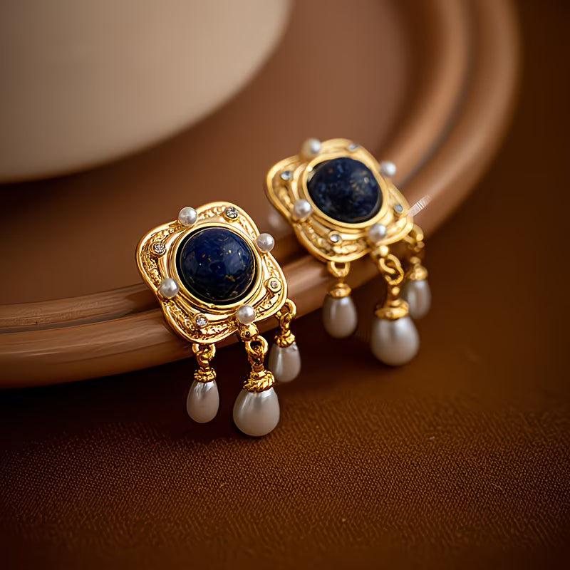 Boucles d'oreilles lustre à perles bleu roi