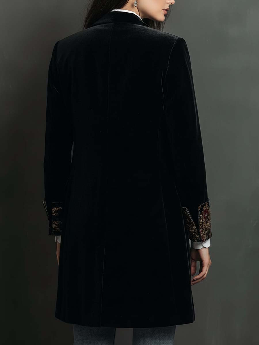 Léontine | Blazer cintré noir à motif baroque