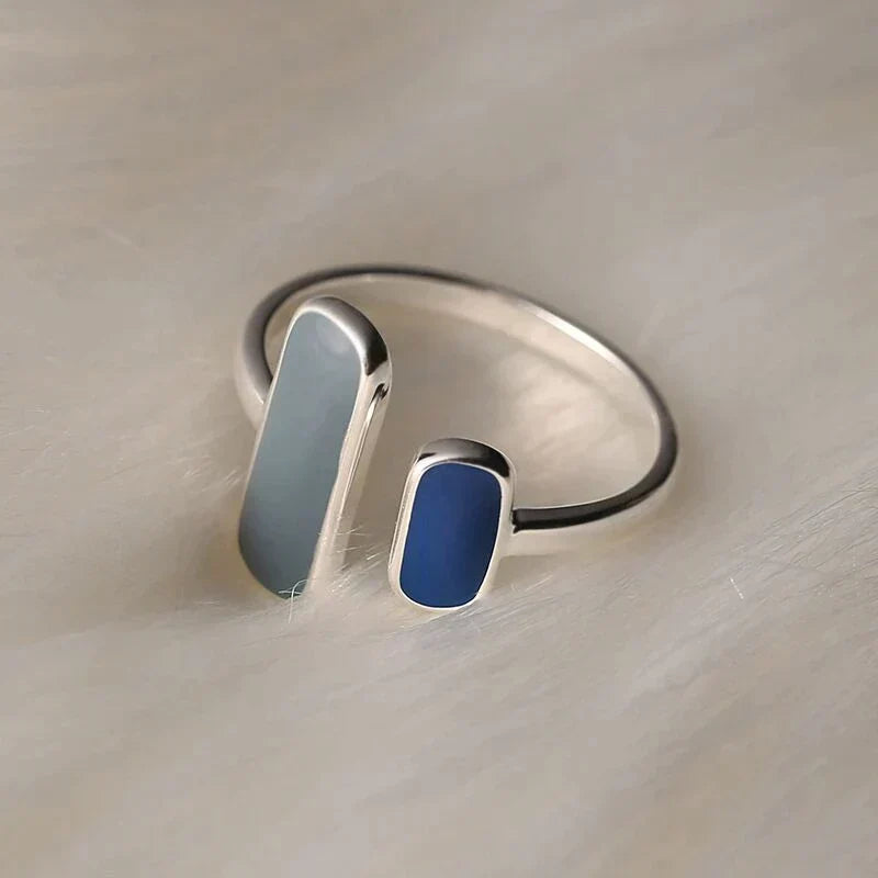 Bague en argent ajustable avec pierre naturelle bleue
