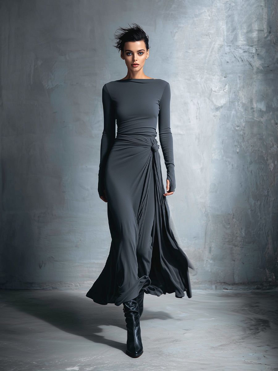 Naomie | Robe longue avec nœud latéral