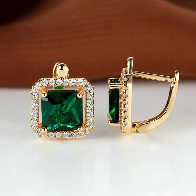 Boucles d'oreilles in zirconio vert carré con finitura dorata