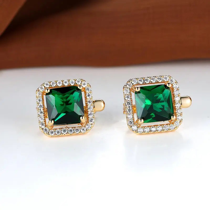 Boucles d'oreilles in zirconio vert carré con finitura dorata