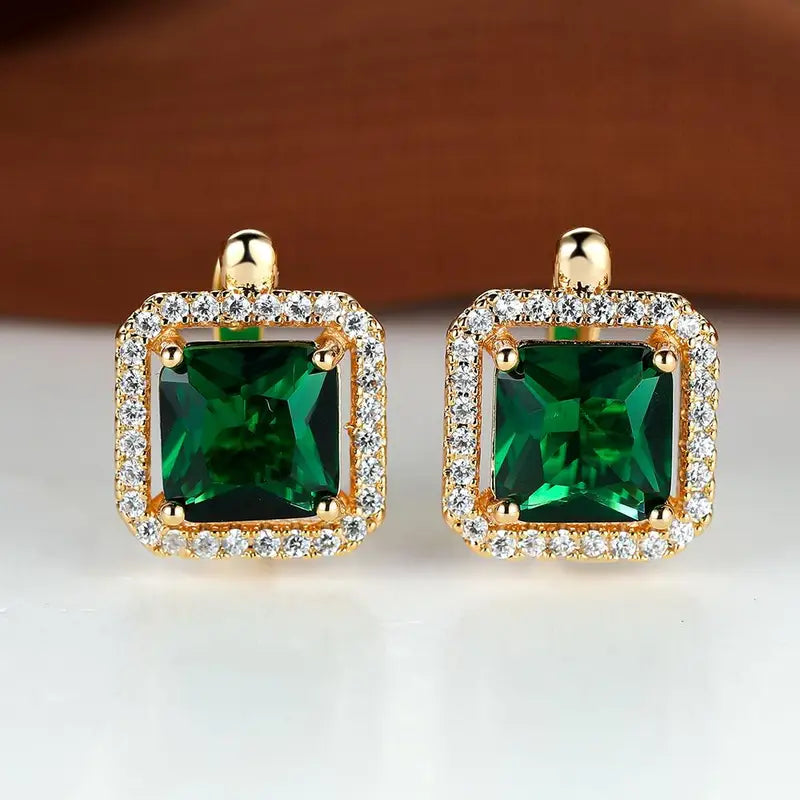 Boucles d'oreilles in zirconio vert carré con finitura dorata