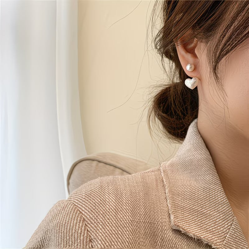 Boucles d'oreilles cœur à double perle