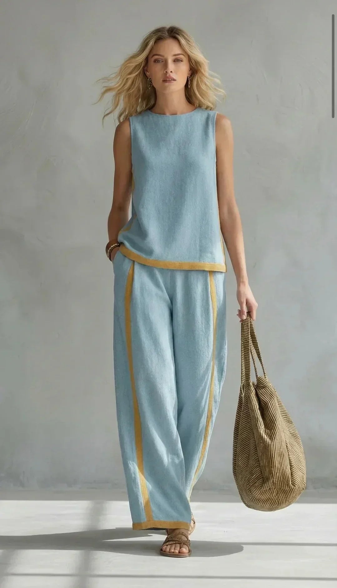 Ursula – Stilvolles Strickjacken- und Hosen-Set mit zweifarbigen Akzenten