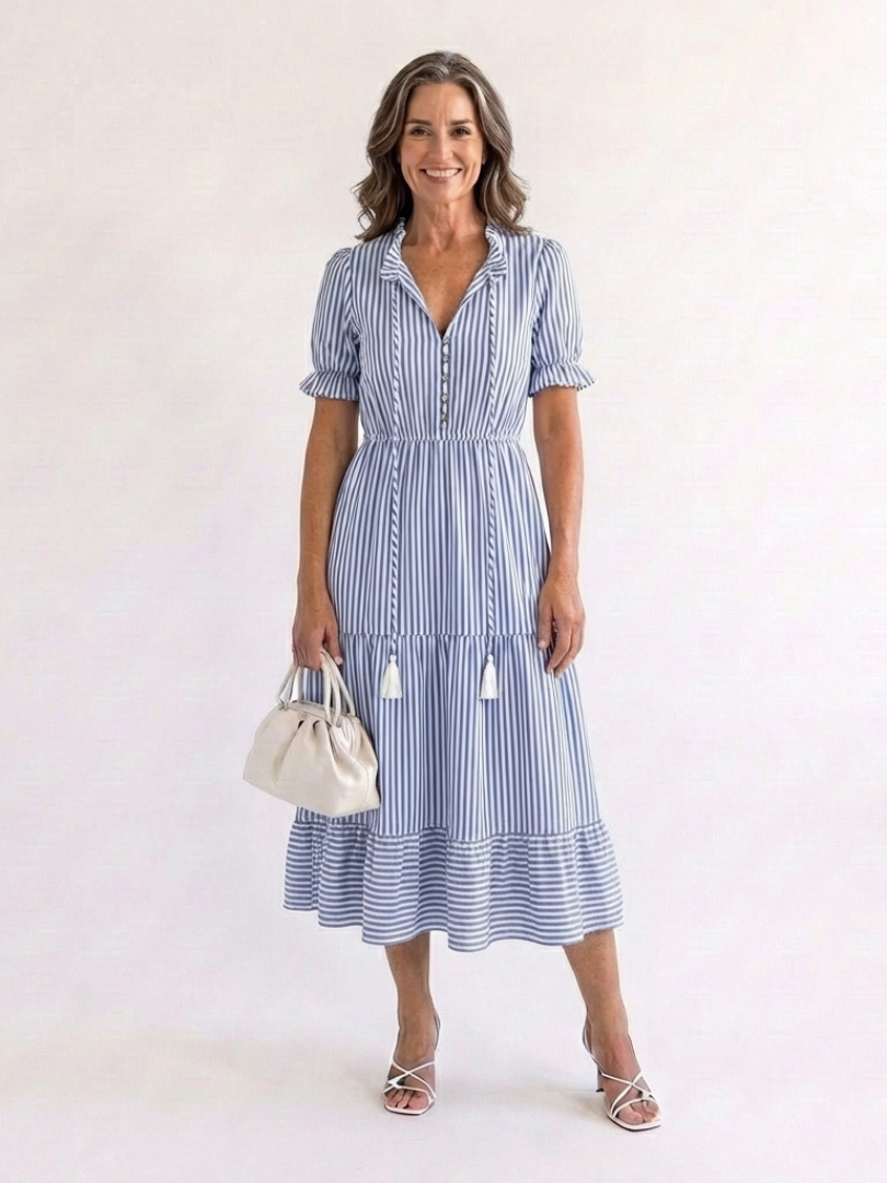 Dakota | Robe midi à rayures avec manches courtes et volants