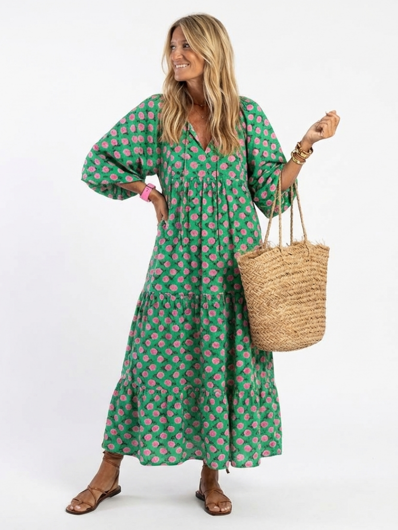 FIORA | Robe Midi à Imprimé Floral en V avec Volants
