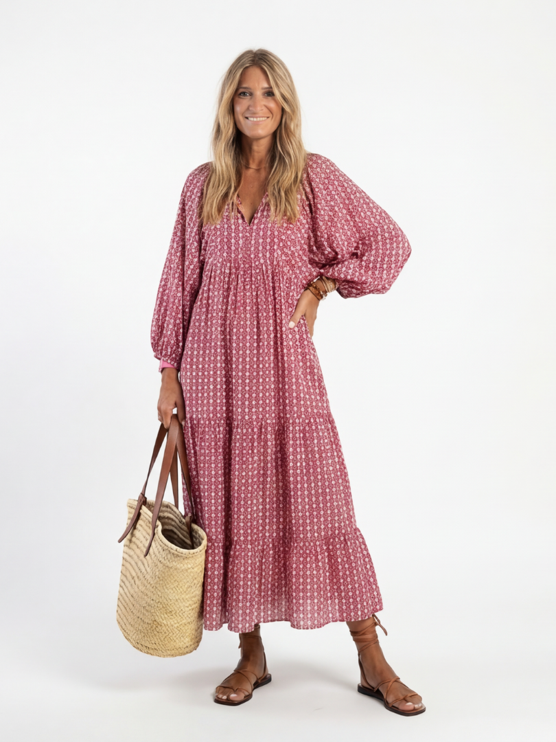 ARLETTE | Robe Midi à Manches Longues avec Motif Géométrique