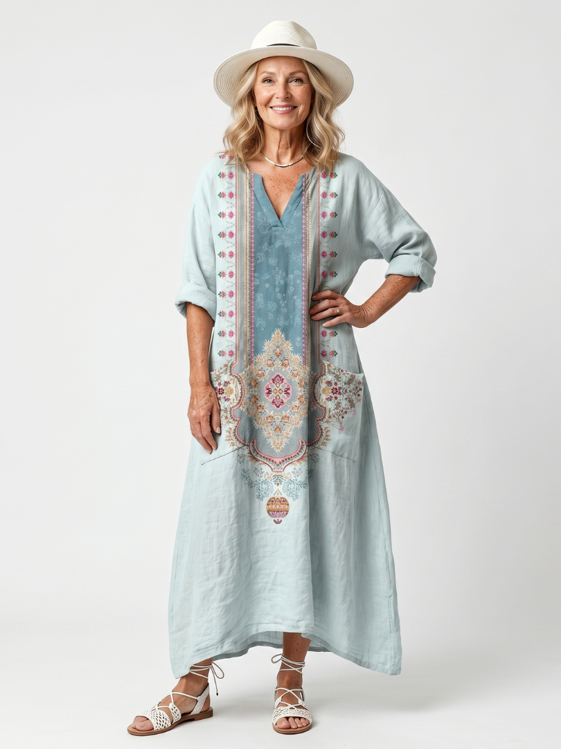 Claire Midi Kleid mit Stickerei und Taschen