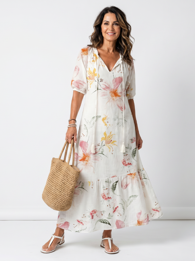 Midi-Blumenkleid Pauline mit Rüschen