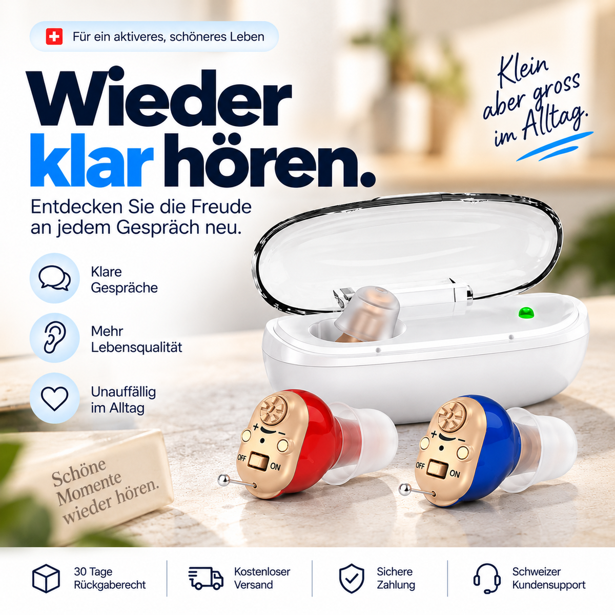 Ascolta Clear™ | Apparecchio acustico ricaricabile discreto