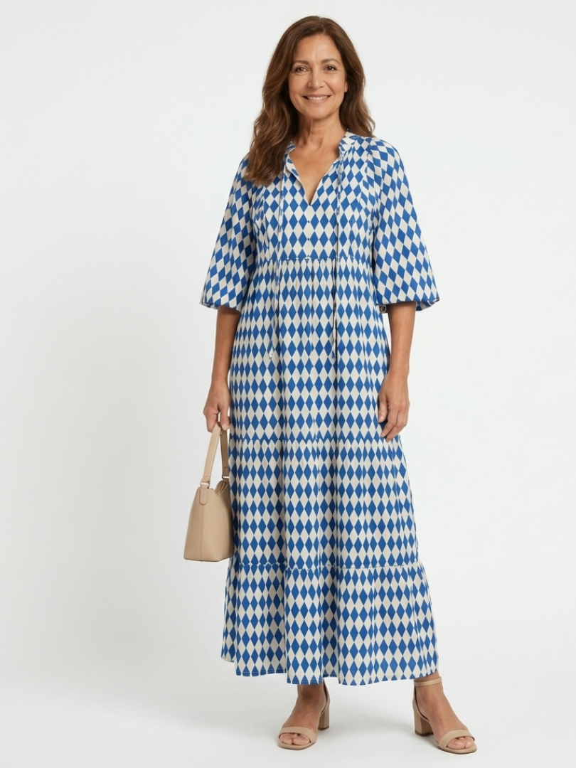 Elodie | Robe midi à motif diamant