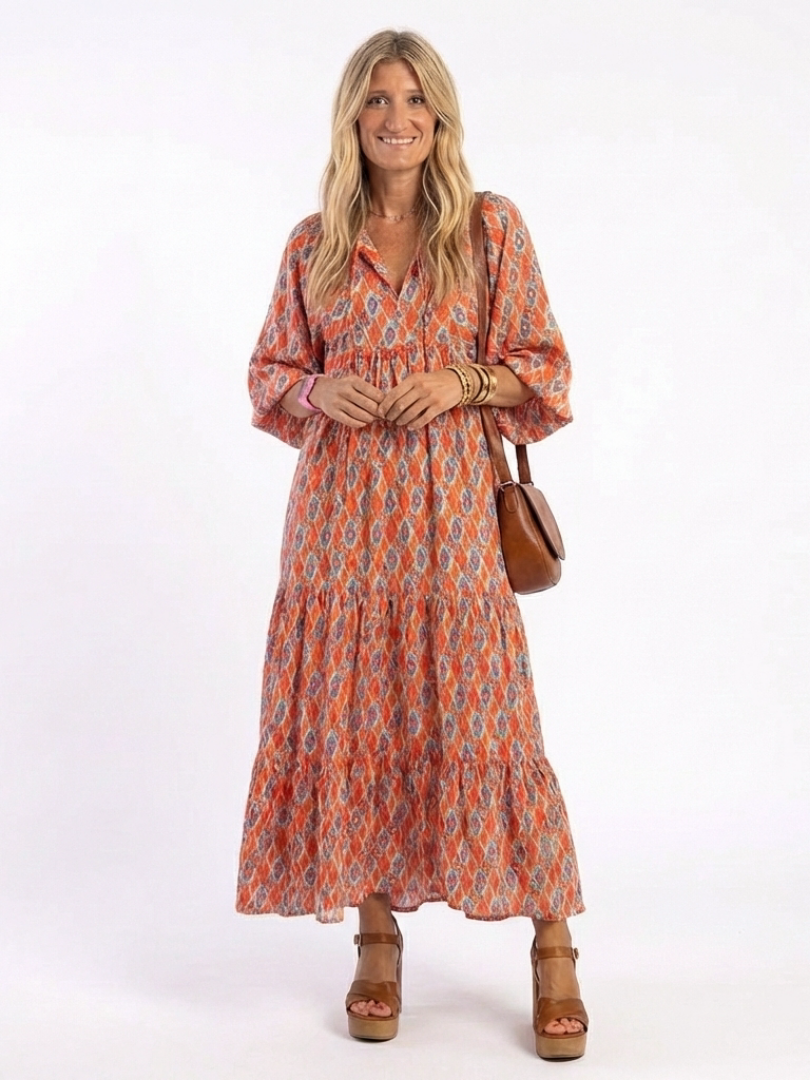 Chloé Midi Kleid mit Geometrischem Volant