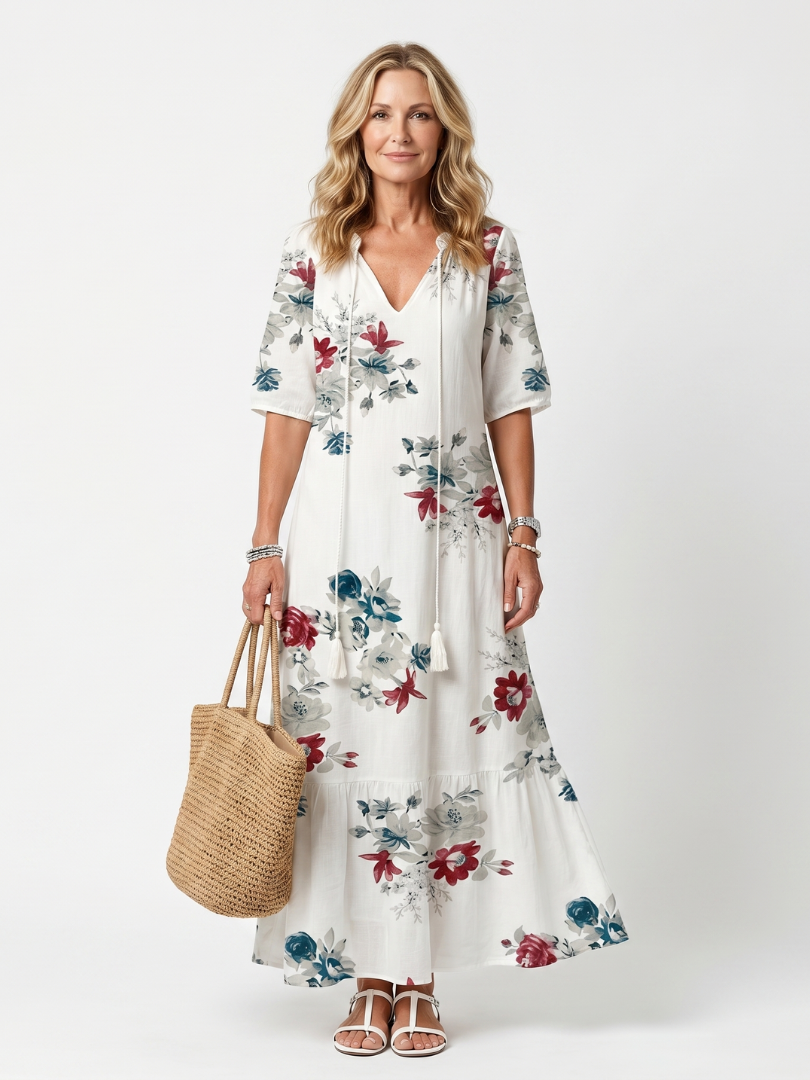 Midi-Blumenkleid mit Pompons Élina