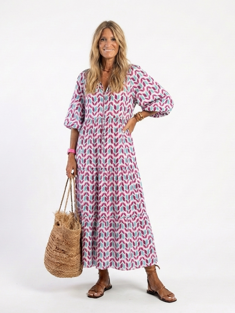 MIREYA | Robe Midi à Manches Longues avec Imprimé Géométrique
