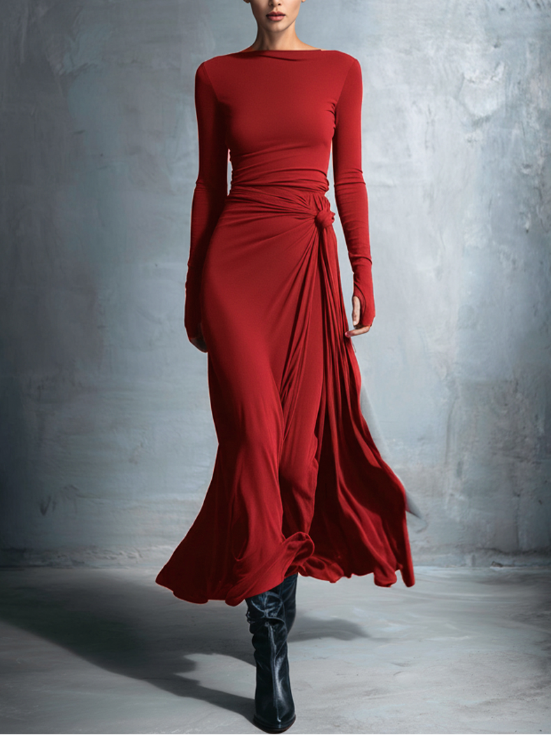 Naomie | Robe longue avec nœud latéral