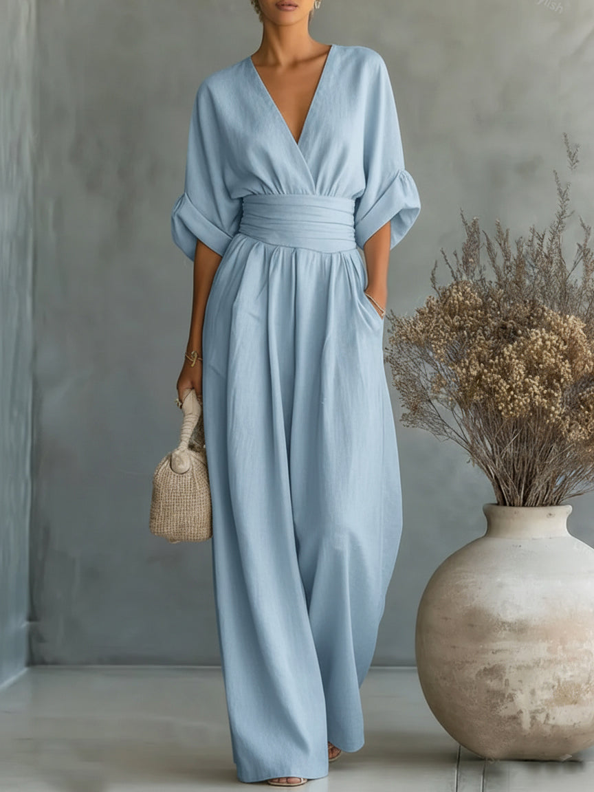 Maja | Eleganter V-Ausschnitt Hochtaillierter Overall