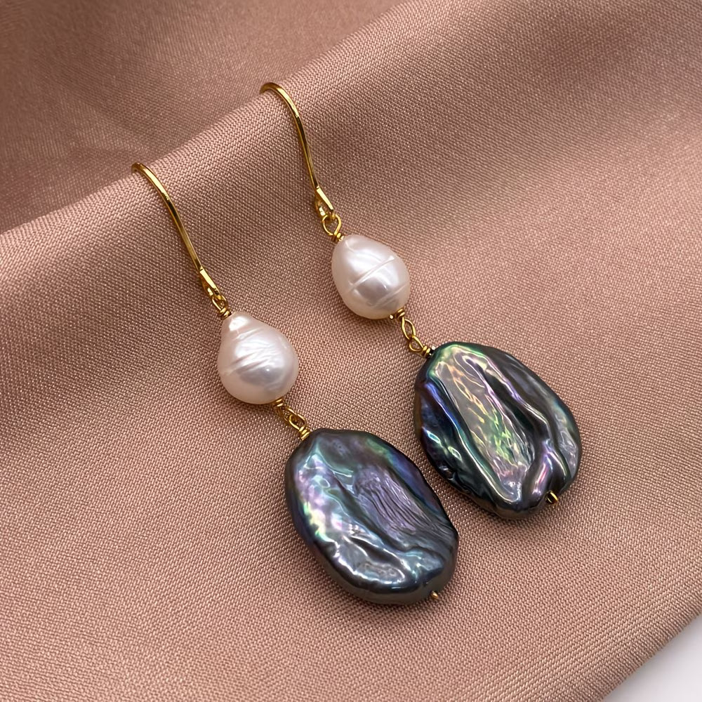 Boucles d'oreilles pendantes perles paon