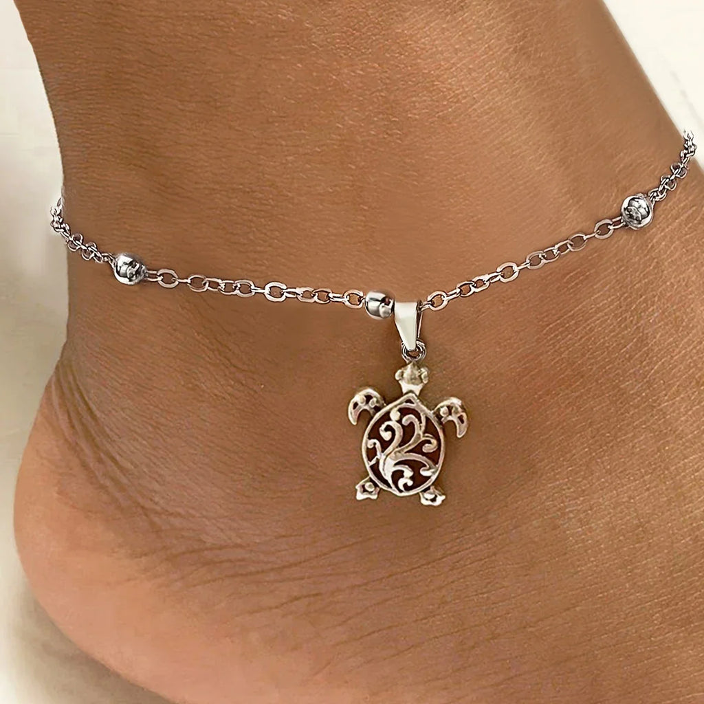Cheville Boho-Tortue avec perles rondes et étanches