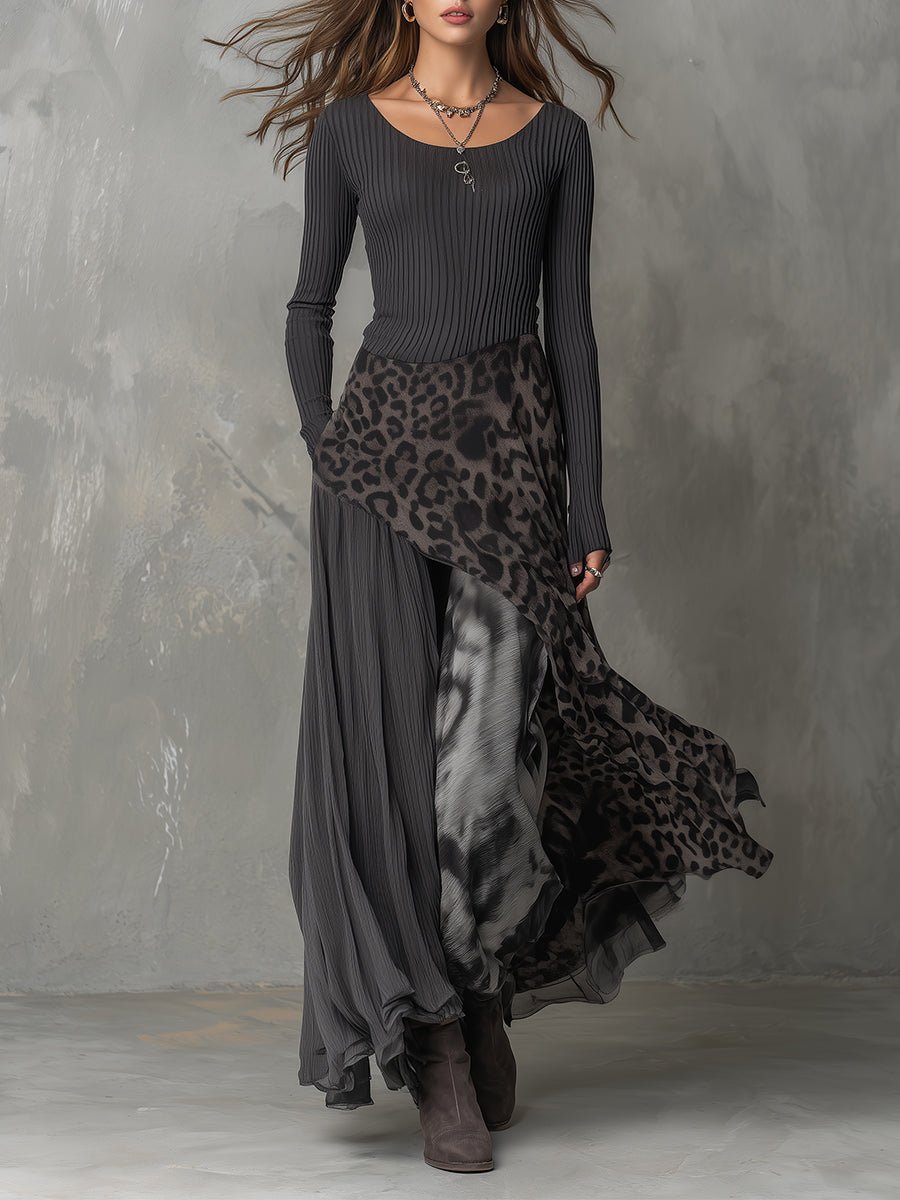 Martine | Robe longue bohème à imprimé léopard