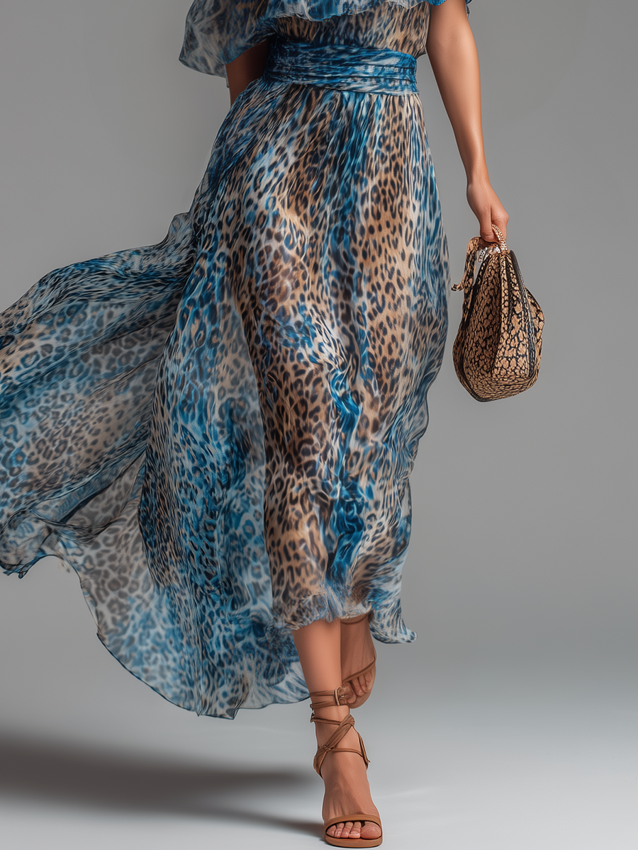 Selvaggia | Off-Shoulder Maxi Dress with Leopard Print