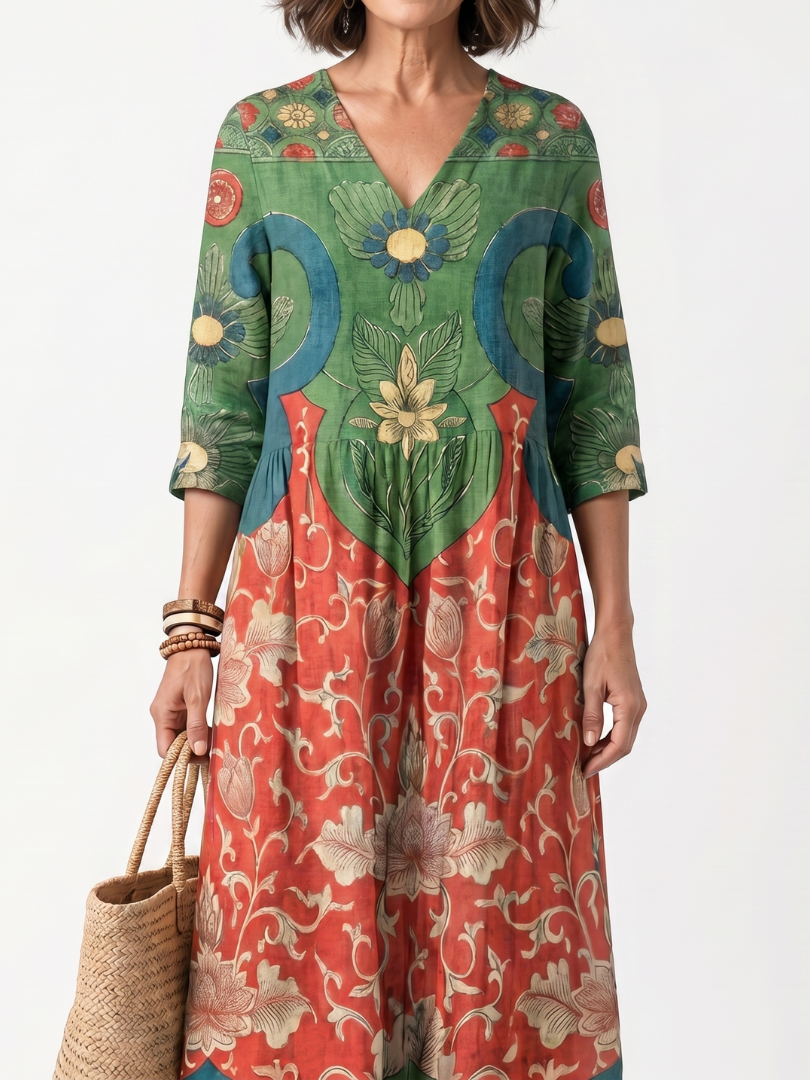 Amélie Midi Kleid mit Floralprint und Raffungen in der Taille