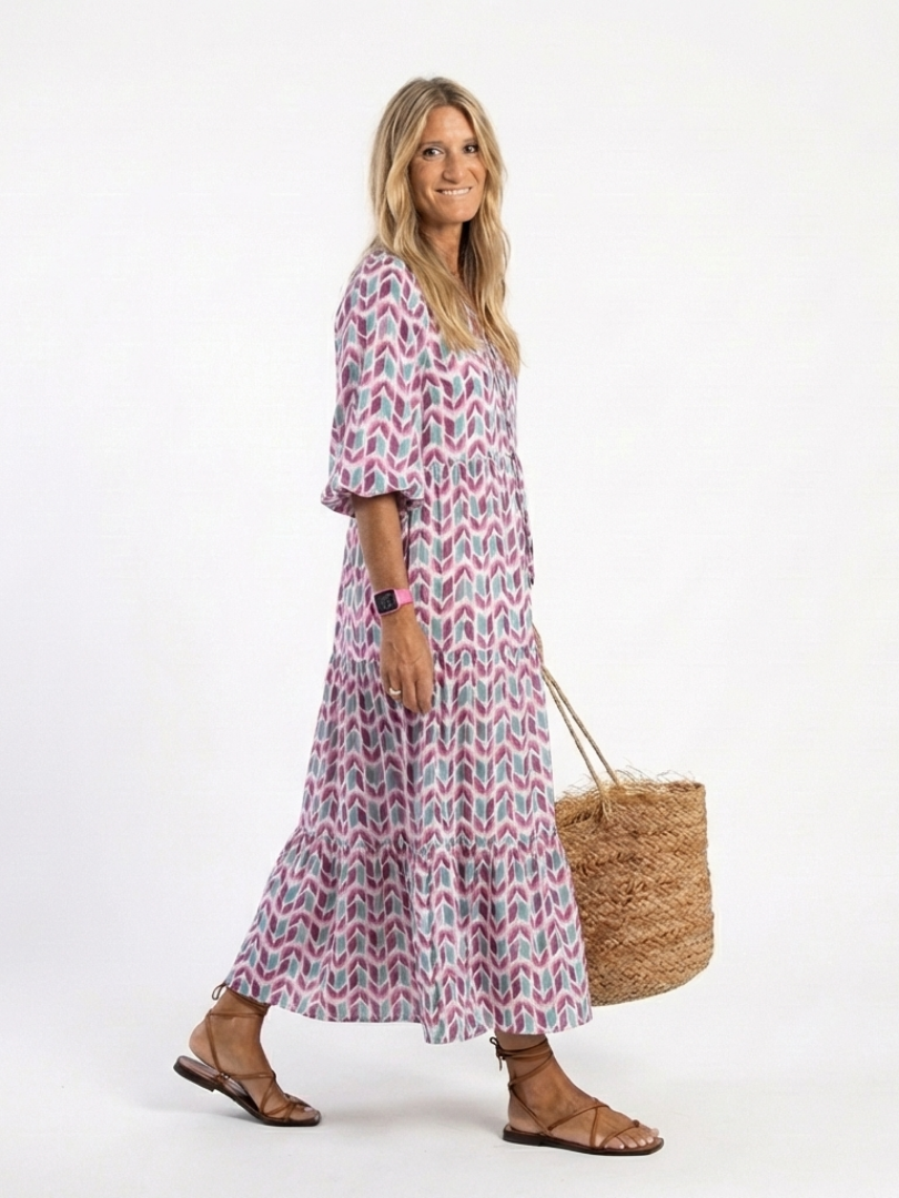 MIREYA | Robe Midi à Manches Longues con Imprimé Géométrique