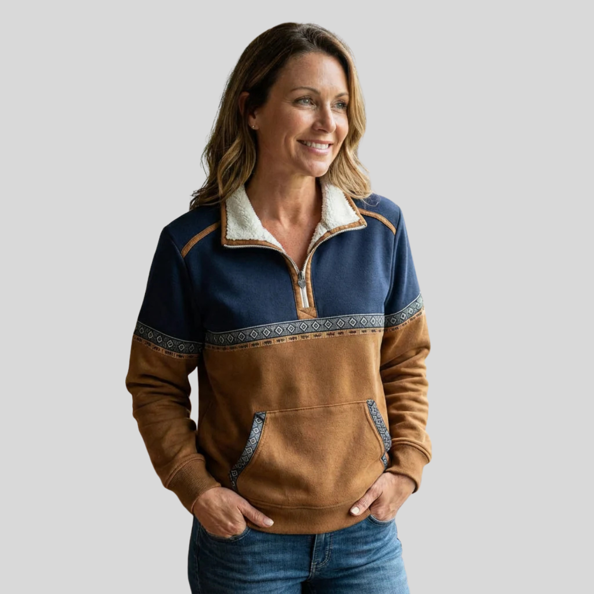 Alvette | Pull avec col Sherpa et demi-fermeture éclair