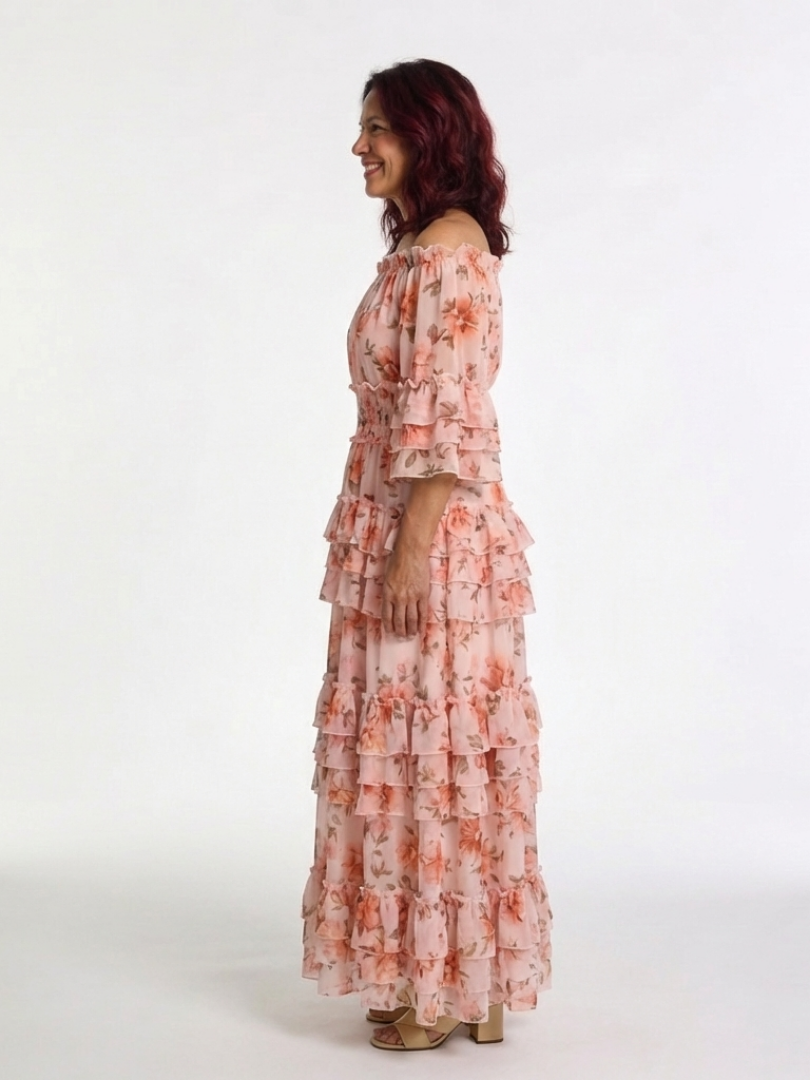 Rosalie | Robe Maxi Florale à Volants avec Décolleté