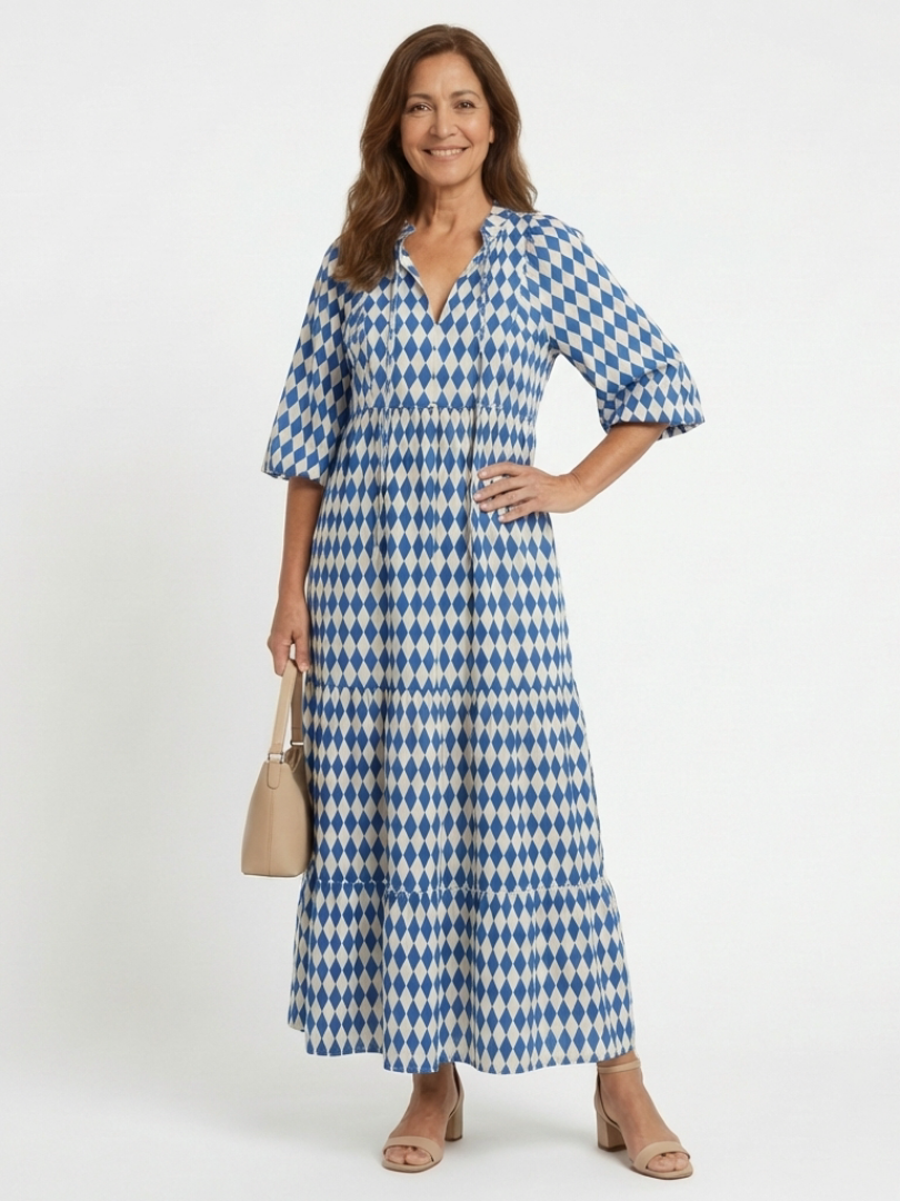 Elodie | Robe midi à motif diamant