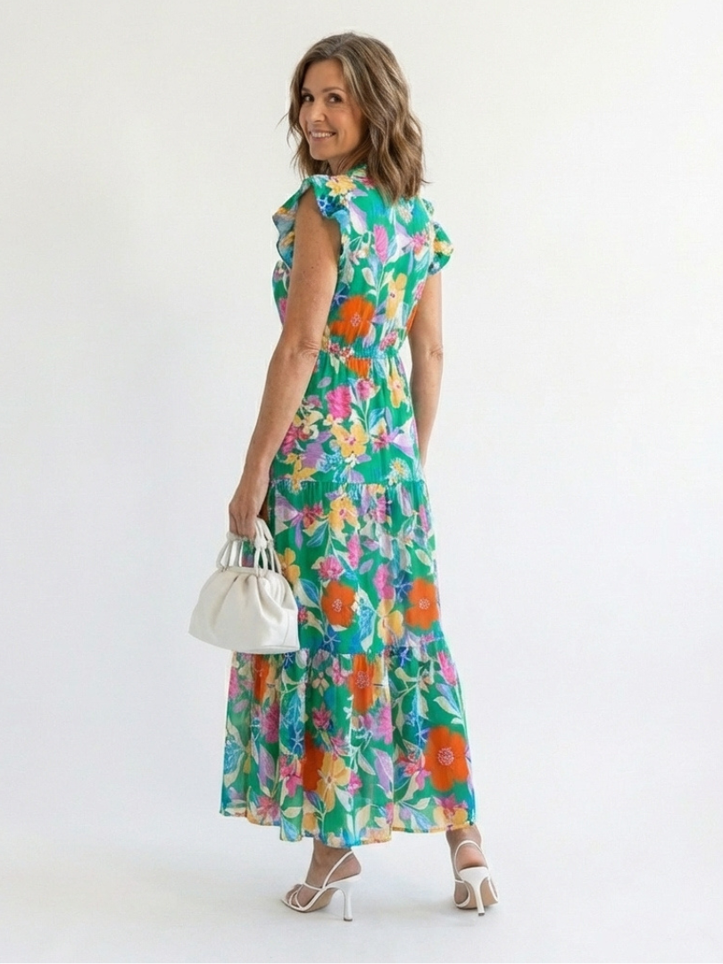 Lila | Robe midi à volants avec motif floral