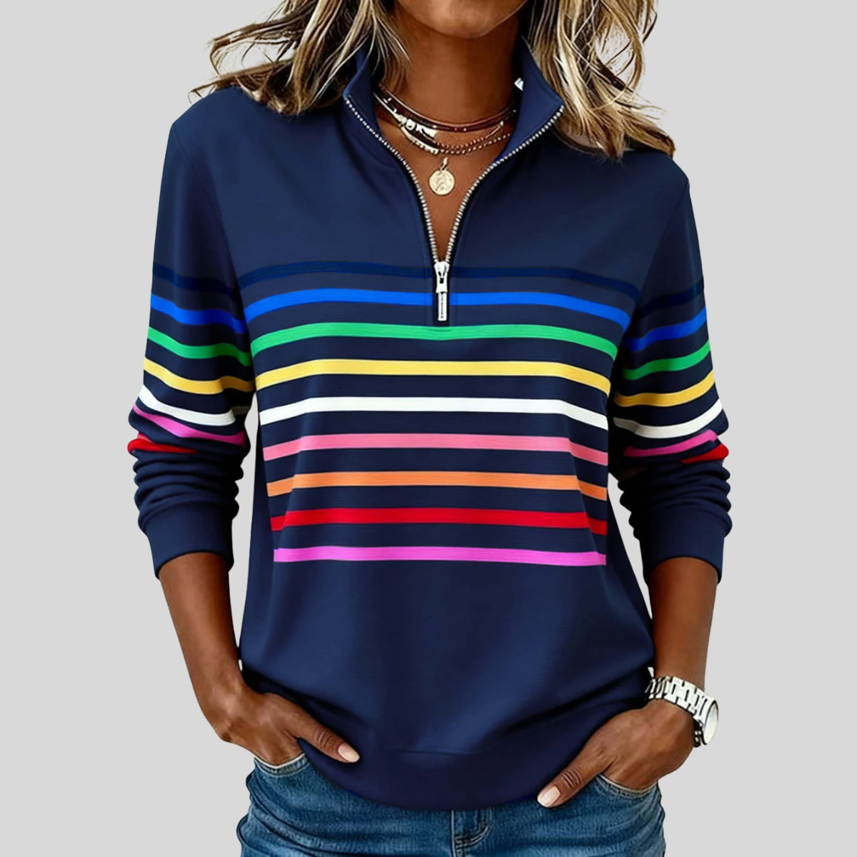 Prismette | Veste polaire à demi-zip à rayures colorées