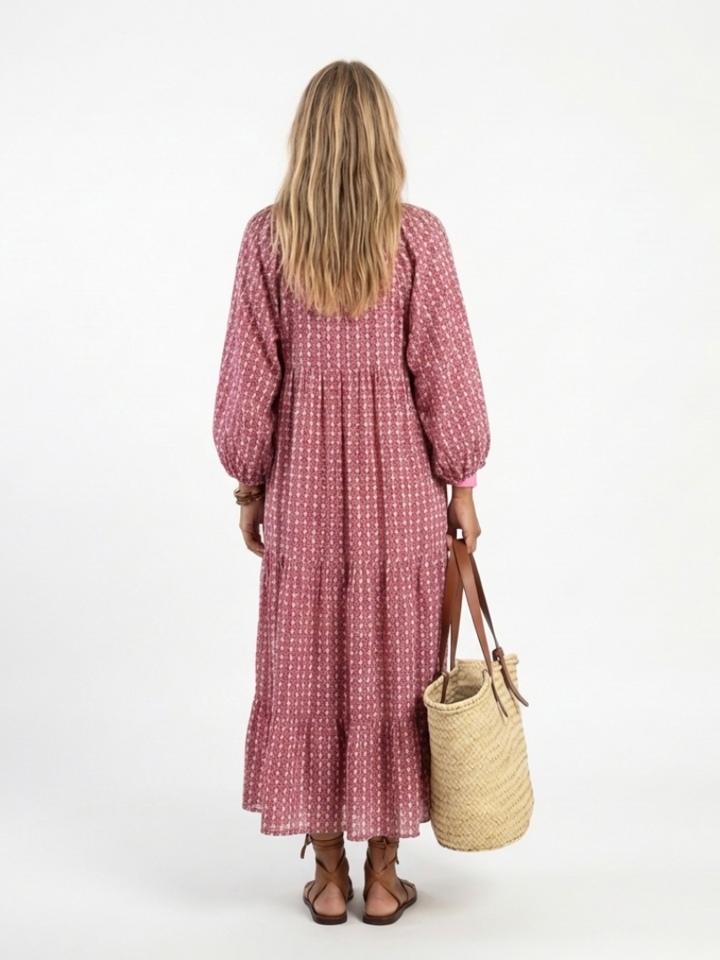 Geometric Midi Dress with Tie Belt - Isabelle