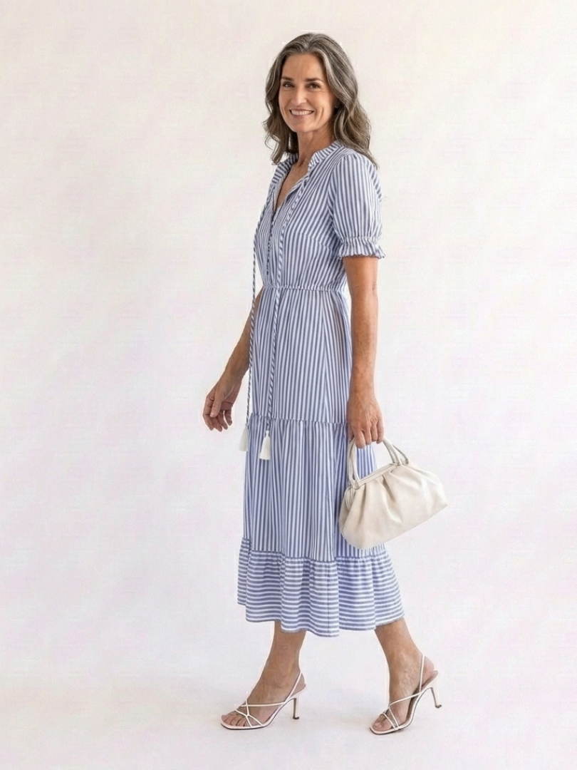 Dakota | Robe midi à rayures avec manches courtes et volants