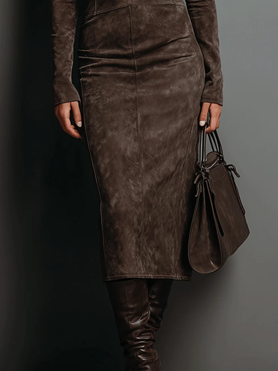 Lorène | Robe midi marron