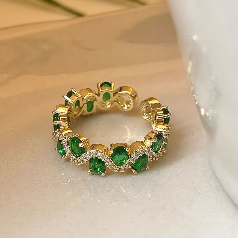 Calira Émeraude Étincelante Bague Ouverte en Or