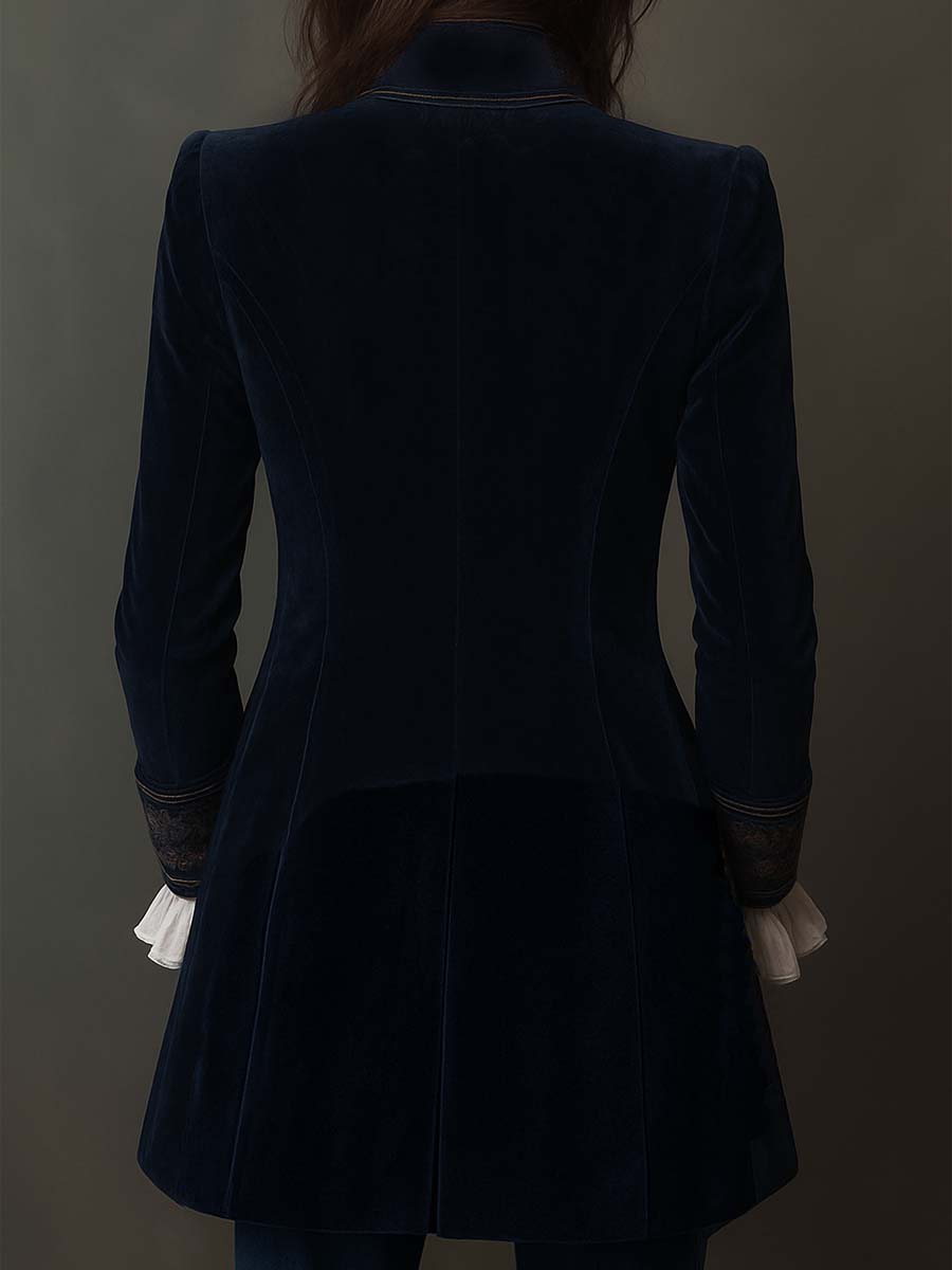 Athénaïs | Longue veste vintage brodée bleu marine