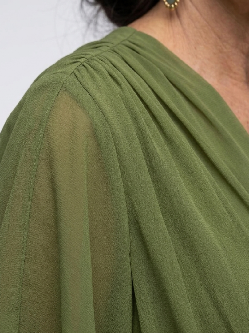 Elysia | Robe Midi Drapée à Encolure en V avec Ceinture Ajustable