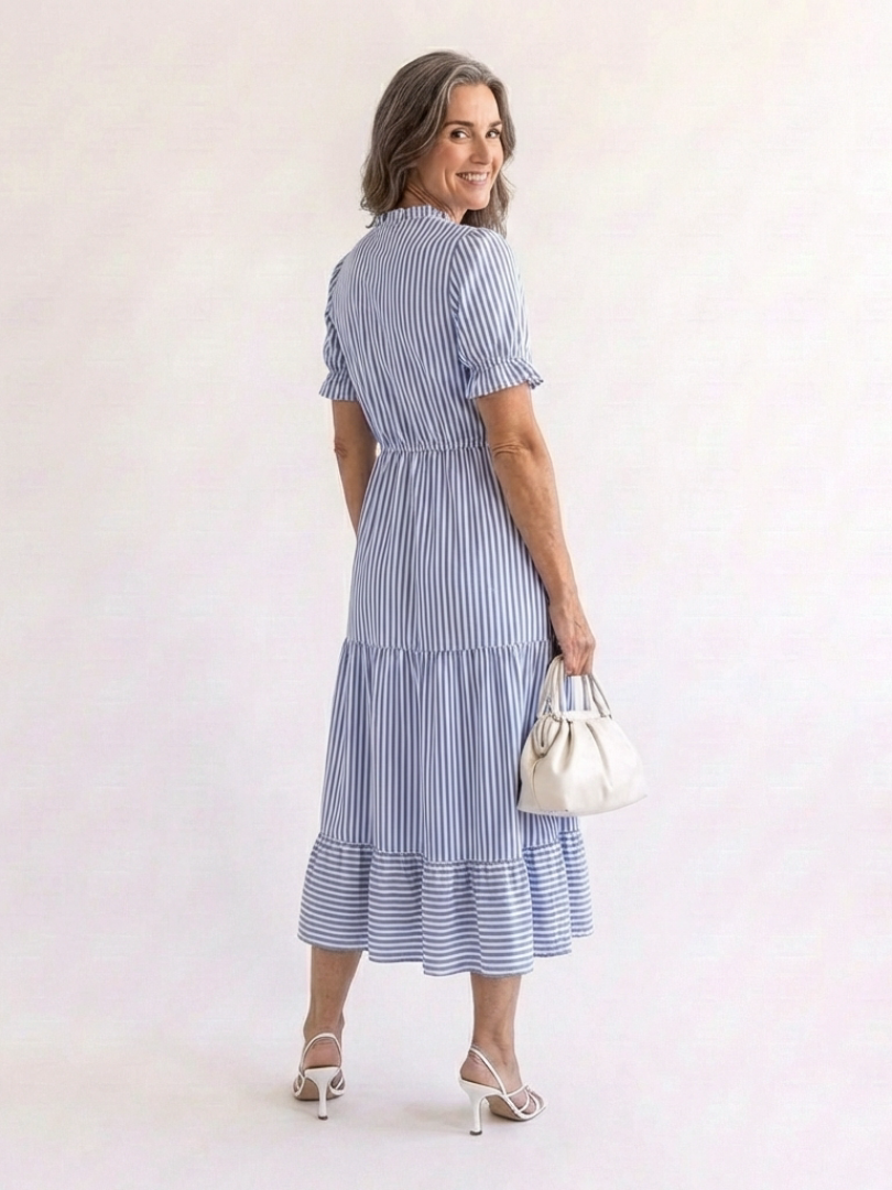 Dakota | Robe midi à rayures avec manches courtes et volants
