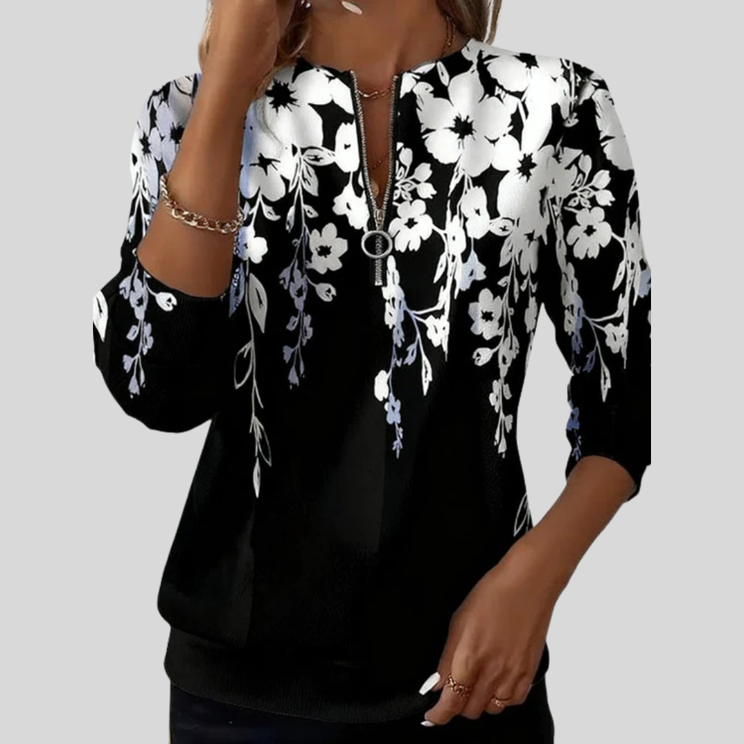 Sweat à capuche zippé à motif floral cramoisi