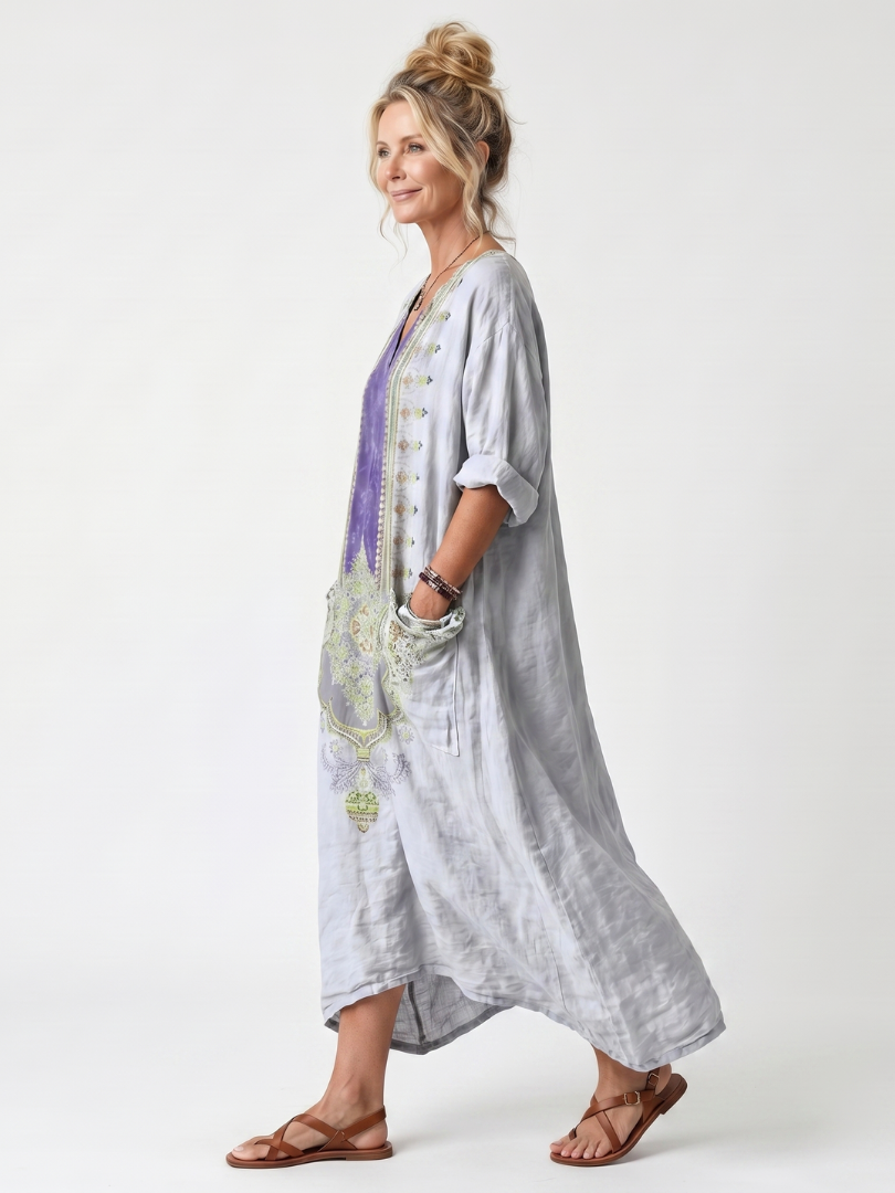 Midi Kleid Bestickt Kontrast Véronique