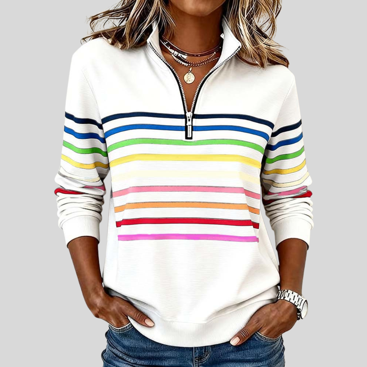 Prismette | Veste polaire à demi-zip à rayures colorées