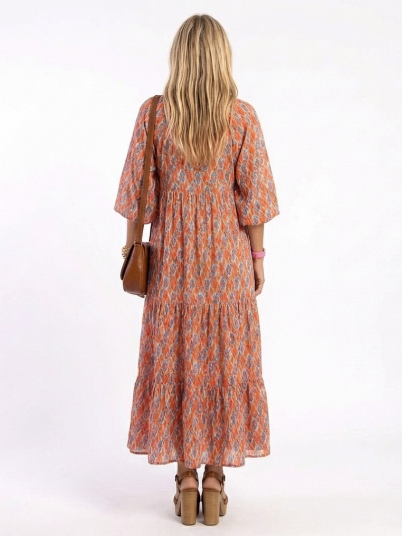 AMARA | Robe Midi à Imprimé Géométrique en V avec Volants
