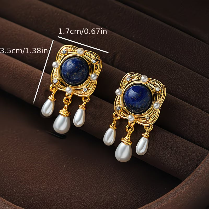 Boucles d'oreilles lustre à perles bleu roi