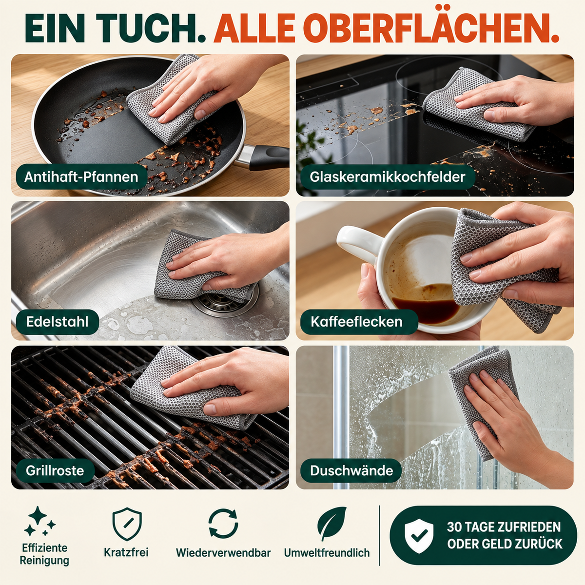 Glanzora™ Chiffon puissant – Efficace contre les résidus incrustés, doux pour les surfaces