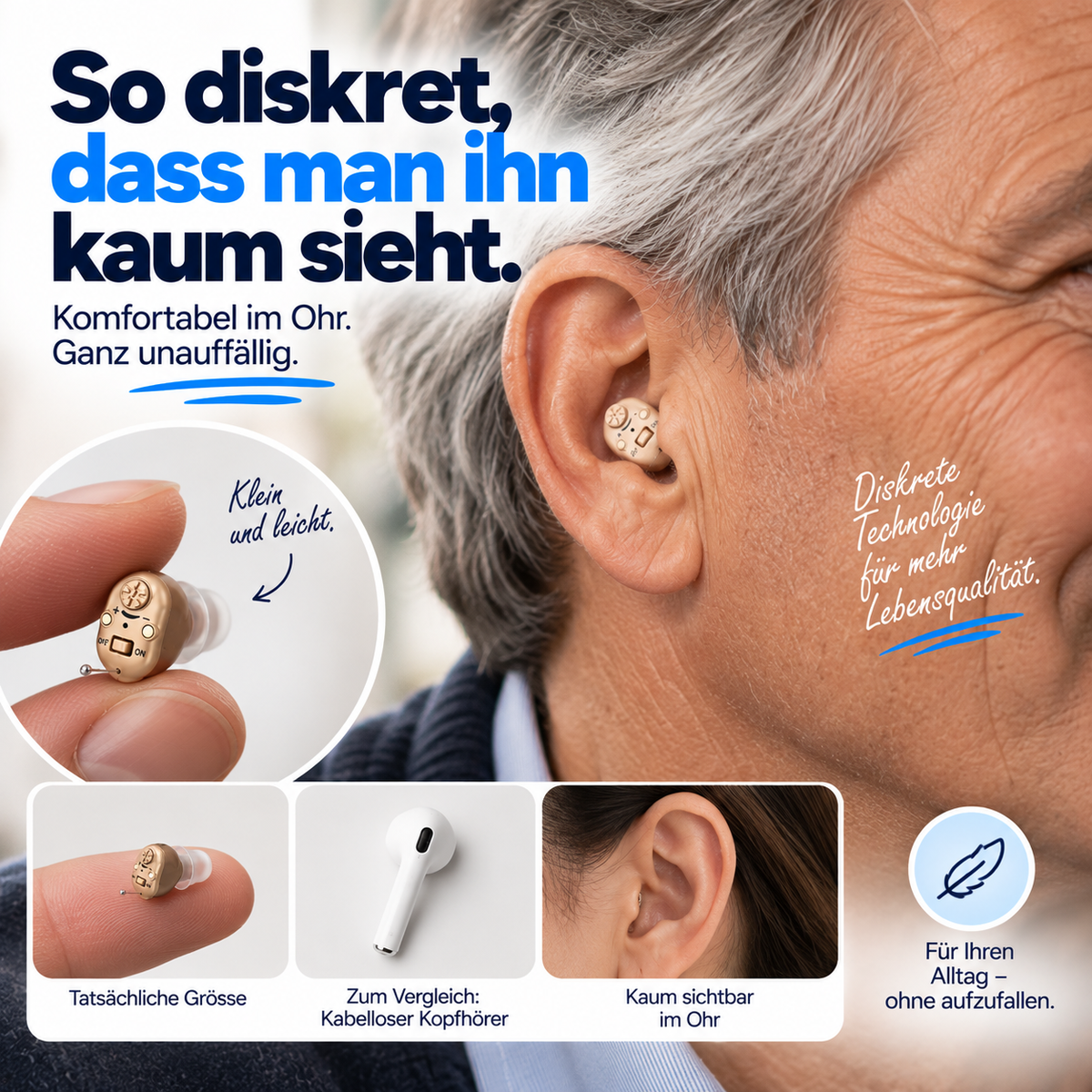 Ascolta Clear™ | Apparecchio acustico ricaricabile discreto