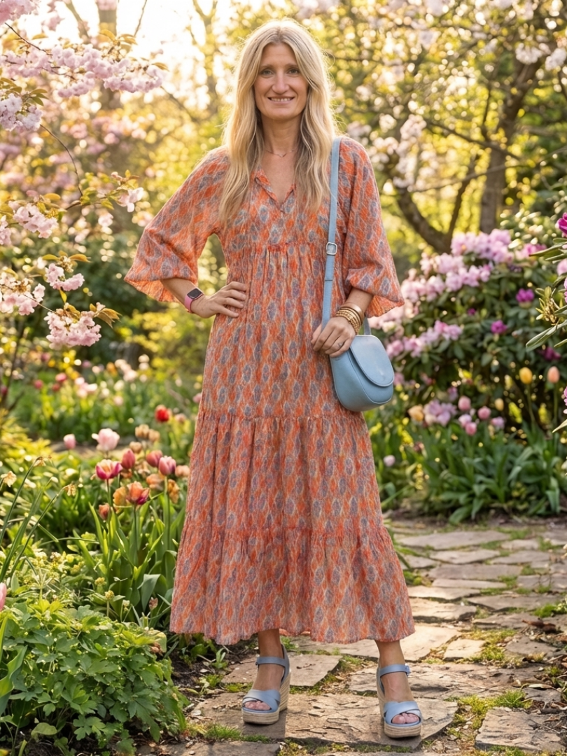 Chloé Midi Kleid mit Geometrischem Volant